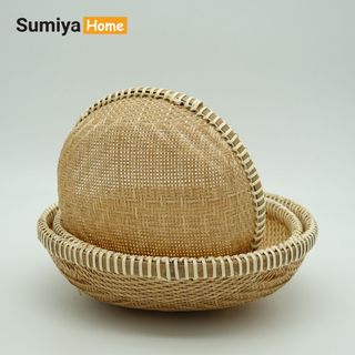 Rổ tre viền mây đan thưa cao cấp hình tròn, nguyên liệu tự nhiên thân thiện với môi trường, dùng trang trí, để thức ăn