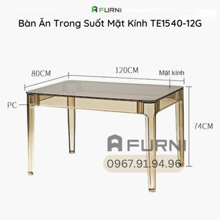 Bàn tiếp khách trong suốt mặt kính dài 1m2 màu trà đẹp sang trọng TE1540-12G giá sỉ