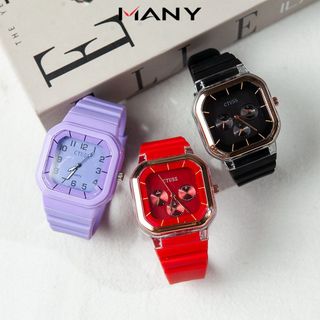 Đồng hồ unisex CTUSS mặt vuông sành điệu - Đồng hồ đeo tay nam nữ dây cao su bền chắc MANY