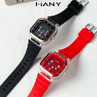 Đồng hồ unisex CTUSS mặt vuông sành điệu - Đồng hồ đeo tay nam nữ dây cao su bền chắc MANY