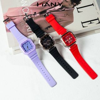 Đồng hồ unisex CTUSS mặt vuông sành điệu - Đồng hồ đeo tay nam nữ dây cao su bền chắc MANY
