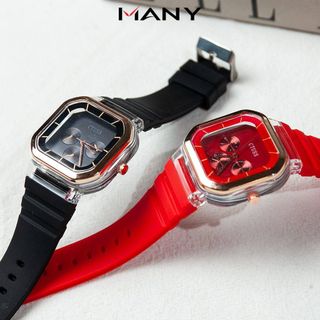 Đồng hồ unisex CTUSS mặt vuông sành điệu - Đồng hồ đeo tay nam nữ dây cao su bền chắc MANY