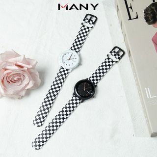 Đồng hồ thời trang nữ Bolun họa tiết sọc caro - Đồng hồ đeo tay nữ mặt tròn, dây silicon MANY