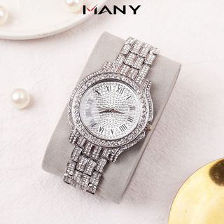 Đồng hồ nam mặt tròn to La Mã, mặt kính dày chịu lực tốt - Đồng hồ đeo tay nam đính full đá ManYi