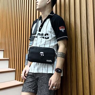 Túi đeo chéo nam nữ KARL logo su cao cấp màu đen chất liệu chống thấm hàng VNXK
