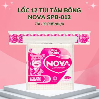 Lốc 12 gói Tăm bông Nova trẻ em thân nhựa túi 100 que SPB-012 giá sỉ