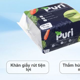 (100% BỘT GIẤY ) Khăn giấy ăn ĐA NĂNG cao cấp PURI 100 tờ 1 lớp 330x330mm