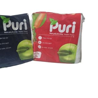 (100% BỘT GIẤY ) Khăn giấy ăn ĐA NĂNG cao cấp PURI 100 tờ 1 lớp 330x330mm
