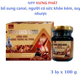 Cao ngựa bạch nano hồng sâm đông trùng hạ thảo giúp bổ sung canxi, người có sức khỏe kém, suy nhược, người đau lưng, mỏi gối, loãng xương, đau nhức mỏi khớp gối hộp 3 hũ x 100g