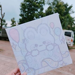 TRANH SƠN DẦU SỐ HÓA NỀN MÀU MẪU HOẠT HÌNH VÀ GẤU DÂU 20CM