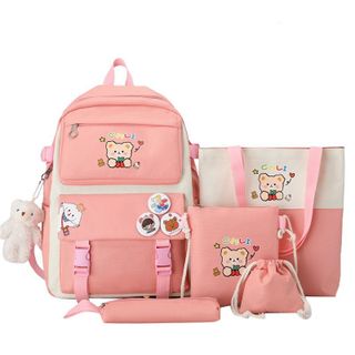 Balo Đi Học, Set balo 4 món thời trang sinh viên học sinh Nam Nữ Chống Thấm ChiBi Gấu