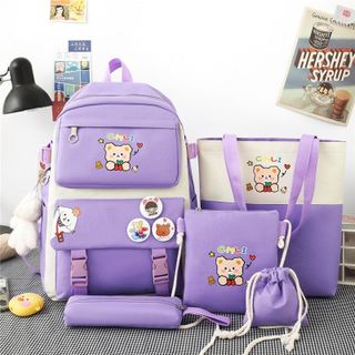 Balo Đi Học, Set balo 4 món thời trang sinh viên học sinh Nam Nữ Chống Thấm ChiBi Gấu
