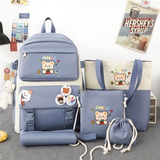 Balo Đi Học, Set balo 4 món thời trang sinh viên học sinh Nam Nữ Chống Thấm ChiBi Gấu