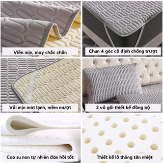 Chiếu Cao Su Non Họa Tiết 3D Mát Lạnh Chuẩn Hàng Loại 1 Tặng Kèm 2 Vỏ Gối Nằm - KiMi Decor