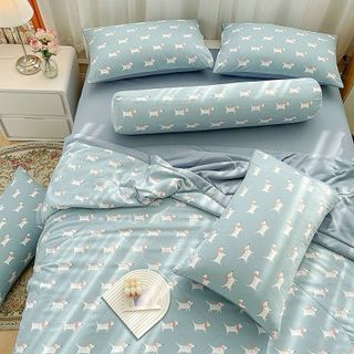 Bộ chăn ga cotton đũi chăn hè hàng nhập khẩu 4 món siêu đẹp mát lạnh - KiMi Decor