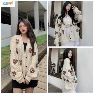 Áo Khoác Cardigan Trái Tim Swe Nữ Nude Form Rộng cánh dơi.