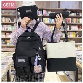 set balo 4 món đi học, combo balo nam nữ, Balo ulzzang chống thấm 1/2 - Guiyubag