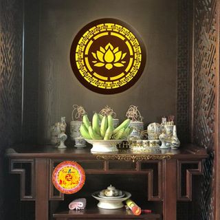Tranh tròn Đèn Led Hào Quang Hoa Sen Hiệu Ứng 7 Màu 30cm