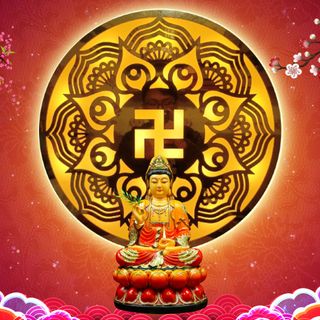 Tranh Đèn Tròn Hào Quang Hoa Sen Chữ Vạn kích thước 30cm