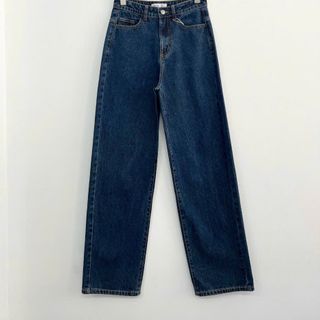 Quần Jeans Nữ Lưng Cao Ống Suông Rộng Màu Xanh Đậm L-03