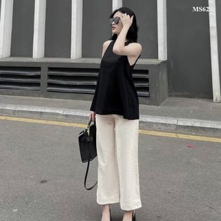 SET QUẦN ỐNG SUÔNG ÁO ĐEN XẺ TÀ- HUYỀN XMĐT