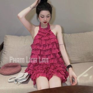 SET BÈO TẦNG ÁO CỔ YẾM BUỘC DÂY VAI KÈM CHÂN VÁY 2 LỚP CHẤT ĐŨI TƠ NHĂN XỊN ĐẸP.