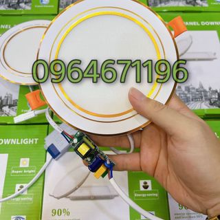 Đèn âm trần đế mỏng viền vàng 12W 3 màu nguồn cách ly chống loạn màu