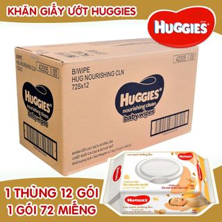 Thùng 12 gói Khăn giấy ướt Huggies cacao và bơ hạt mỡ 72 miếng/ bịt giá sỉ