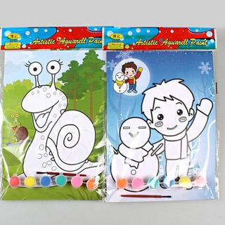 Bộ gồm 2 tranh tô màu nước 19x26 cm và 1 cây cọ và 6 màu nước