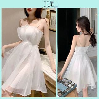 Váy Voan Xếp Li 2 Lớp Bánh Bèo Có Sẵn Đệm Ngực, Váy Cúp Ngực Tiểu Thư