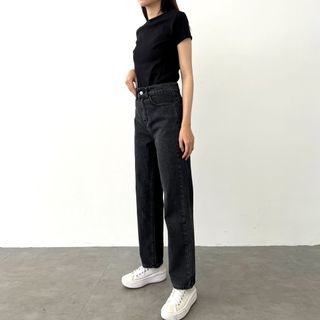 Quần Jeans Nữ Form Ống Đứng Lưng Cao Basic Kiểu Màu Đen Xám B-07