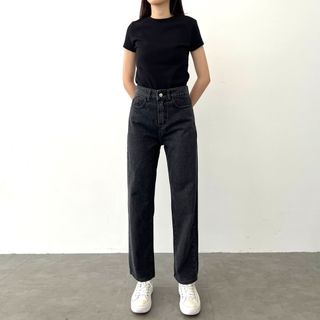 Quần Jeans Nữ Form Ống Đứng Lưng Cao Basic Kiểu Màu Đen Xám B-07
