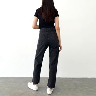 Quần Jeans Nữ Form Ống Đứng Lưng Cao Basic Kiểu Màu Đen Xám B-07