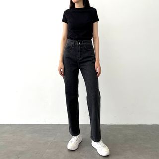 Quần Jeans Nữ Form Ống Đứng Lưng Cao Basic Kiểu Màu Đen Xám B-07