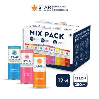 Thùng 12 lon trà STAR KOMBUCHA - Trà lên men vi sinh chứa probiotics giúp bảo vệ sức khoẻ