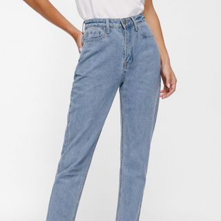 Quần Mom Jeans Nữ Lưng Cao Dáng Baggy Màu Wash Xanh Nhạt M-02E