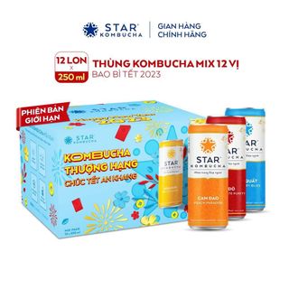 Thùng 12 lon trà STAR KOMBUCHA - Trà lên men vi sinh chứa probiotics giúp bảo vệ sức khoẻ giá sỉ