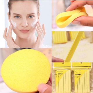HL088-Bông nở rửa mặt bọt biển Chivey 12 miếng bông mút nén tẩy trang vệ sinh da mặt dai mềm mịn nhiều màu sắc