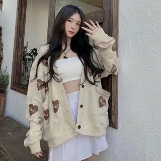 Áo Khoác Cardigan Trái Tim Swe Nữ Nude Form Rộng cánh dơi