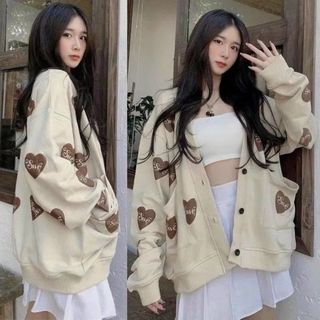 Áo Khoác Cardigan Trái Tim Swe Nữ Nude Form Rộng cánh dơi