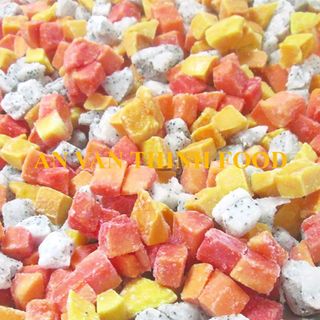 MIX FRUITS 3 ĐÔNG LẠNH: XOÀI CHU + ĐU ĐỦ ĐỎ + THANH LONG TRẮNG, IQF MIX FRUITS 3 FROZEN MIX FRUITS 3: Mango Chu + Red Papaya + White Dragon Fruit - AN VAN THINH FOOD