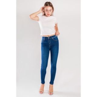 Quần Bò Nữ Ôm Quần Skinny Lưng Cao COTONFIO 8079 Navy Quần bò nữ mềm mại tôn dáng giá sỉ