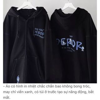 Áo Khoác Dây Kéo Nỉ Lót Bông In Chữ DEROR Chạy kansai form Unisex