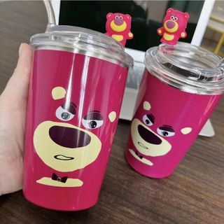 ￼Ly giữ nhiệt gấu dâu Losto chính hãng TOY STORY lõi inox 304 kèm sticker và ống hút - Bình nước gấu dâu giá sỉ