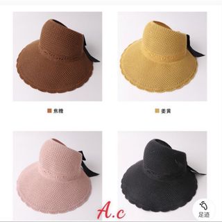 Mũ cói hở đầu đính nơ sau.