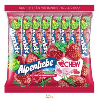 Kẹo mềm Alpenliebe 2Chew đủ vị dạng thỏi (Túi 16 thỏi) - Hương Dâu, Nho, Chanh dây hạt chia, Trà sữa đường đen