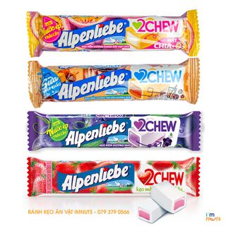 Kẹo mềm Alpenliebe 2Chew đủ vị dạng thỏi - Hương Dâu, Nho, Chanh dây hạt chia, Trà sữa đường đen giá sỉ