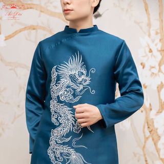 Xưởng may áo dài hoàng mai - sỉ buôn áo dài cách tân nam thêu vải tuyết mưa loại 1