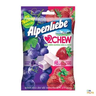 Kẹo mềm Alpenliebe 2Chew đủ vị gói nhỏ tiện lợi - Hương Dâu, Nho, Chanh dây Kiwi hạt chia, Trà sữa đường đen