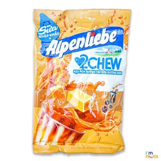 Kẹo mềm Alpenliebe 2Chew đủ vị gói nhỏ tiện lợi - Hương Dâu, Nho, Chanh dây Kiwi hạt chia, Trà sữa đường đen